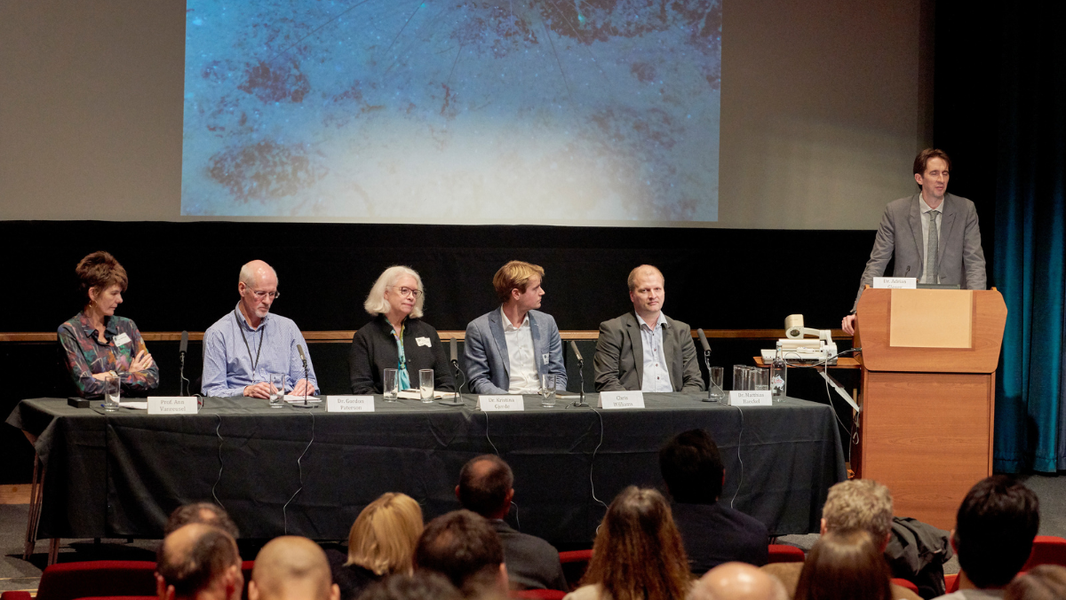 Panel of scientists discussing deep-sea mining research at a European conference