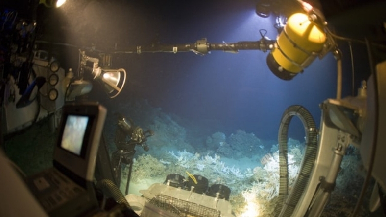 Deep-sea mining test equipment operating on the ocean floor